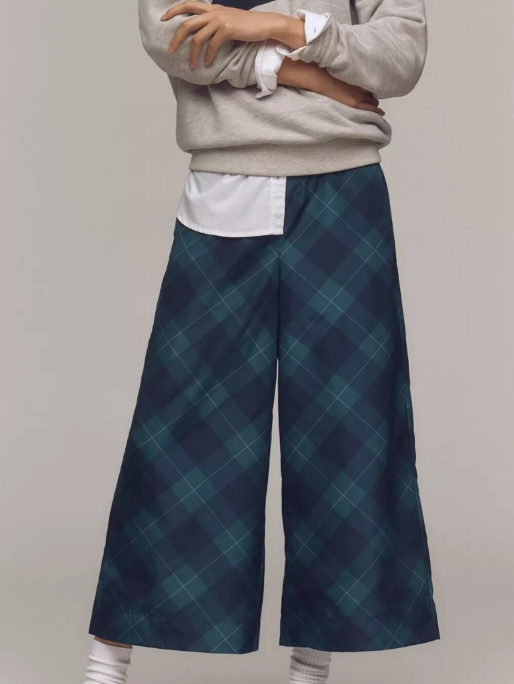 Maeve Navy and Green Plaid A-Line Skirt